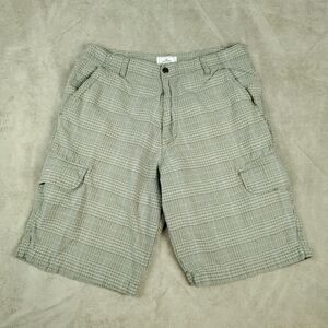 Dockers Cargo Shorts Mens 33 Beige Plaid 100% Cotton Loose Fit Summer Casual
